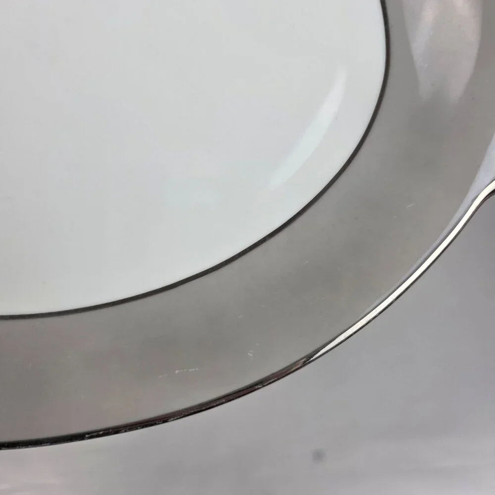 Sango Plantina Oval Serving Platter White with Gray Band & Platinum Trim